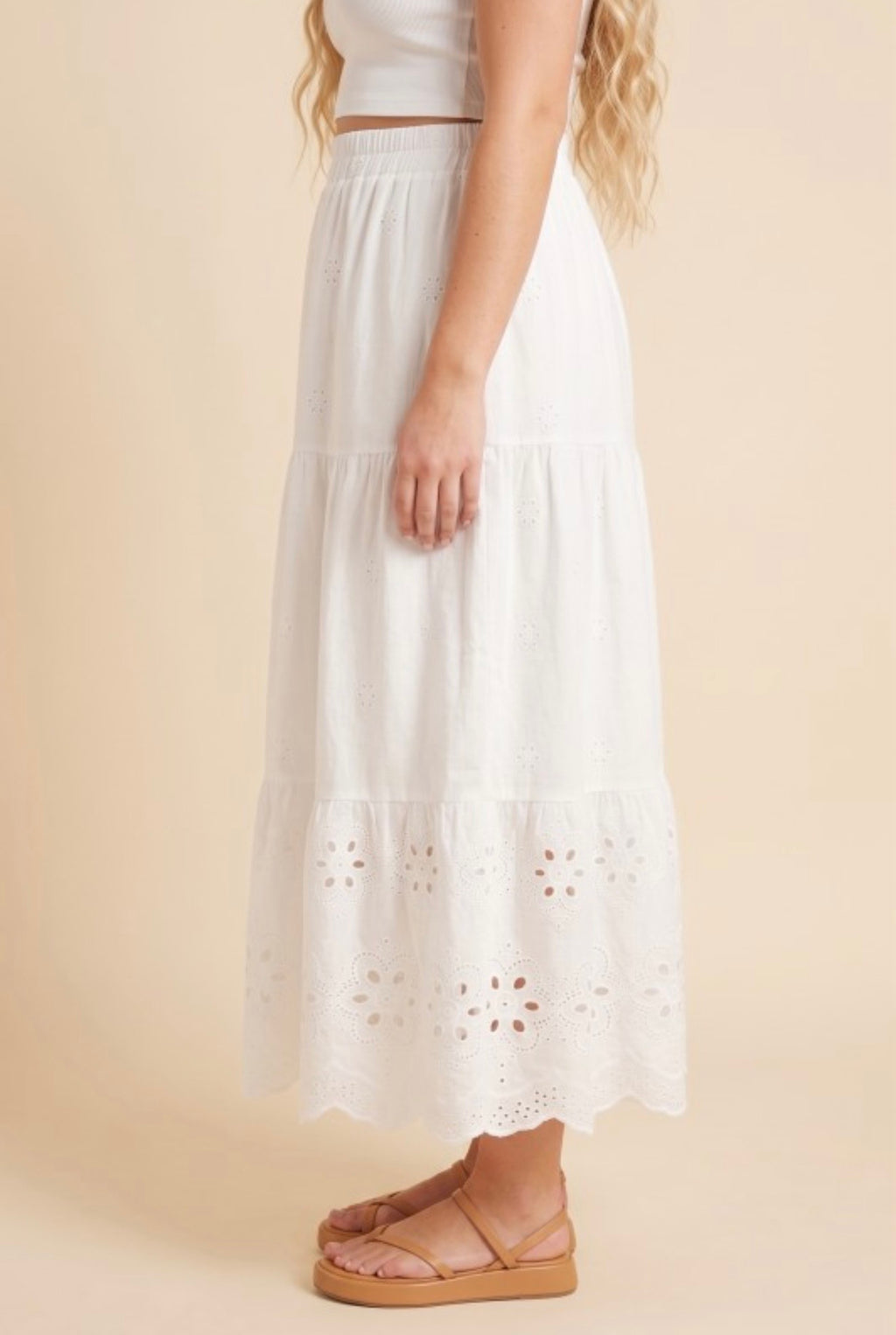 Scalloped Hem Eyelet Tiered Skirt
