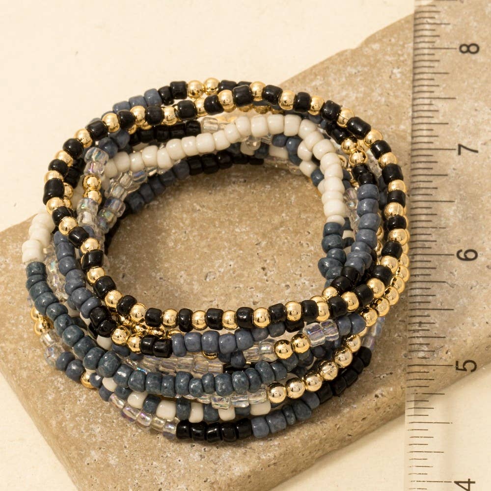 Blue Tones Seed Beaded Bracelet Set