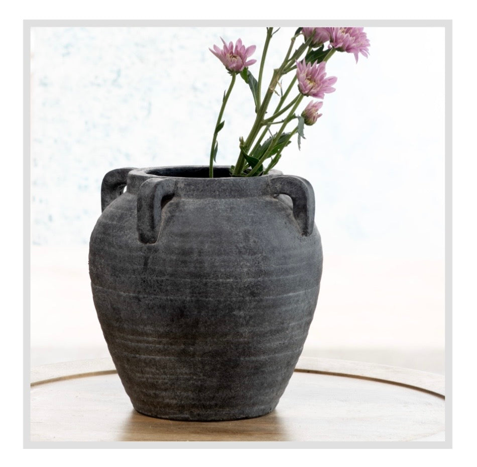 8.5" Charcoal 4 Handle Vase