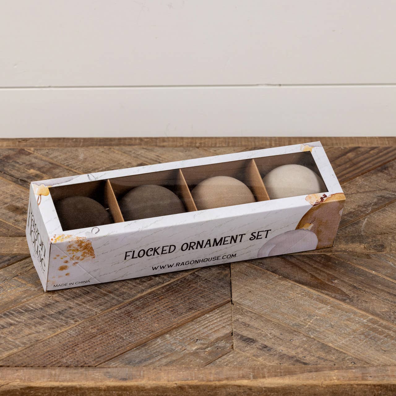 SET/ 4 - 3.25" GREY FLOCKED BALLS