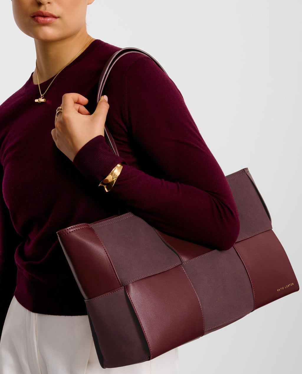 Taya Hand Woven Suedette Tote Bag in Cherry