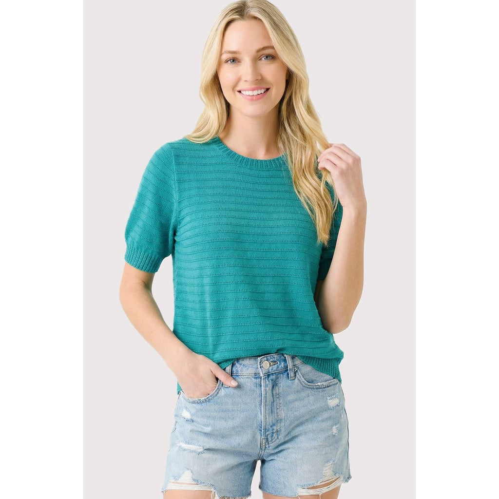 POINTELLE TEXTURE STRIPED SWEATER