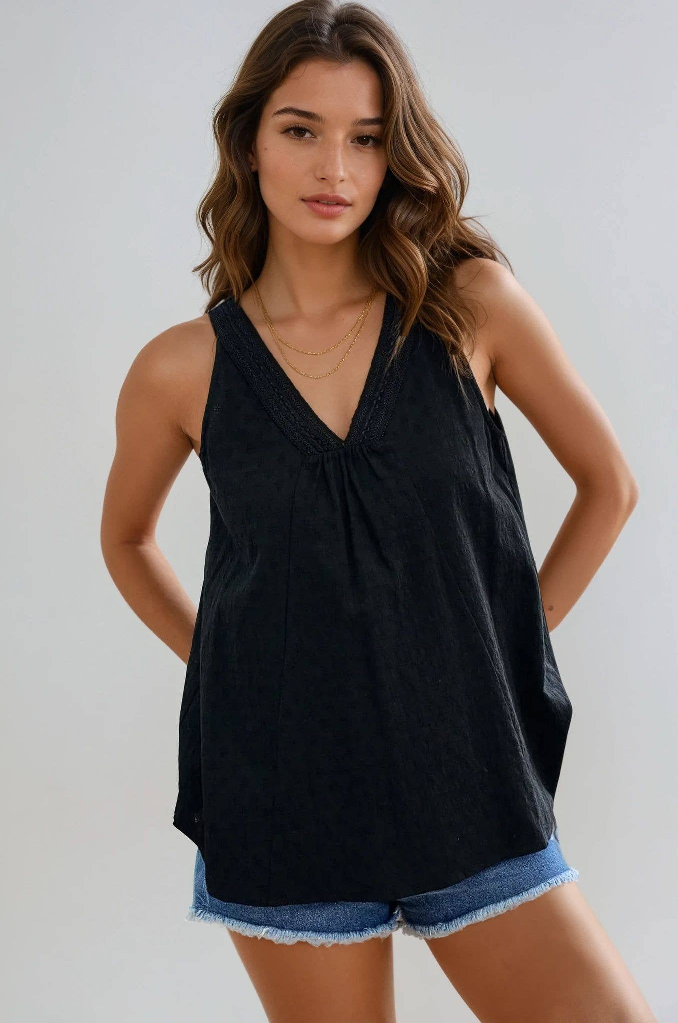 Braid Trimmed V-neck Top