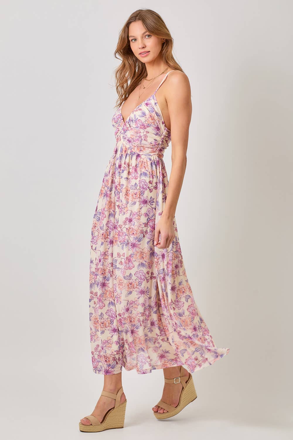 Criss Cross Back Pink Floral Dress