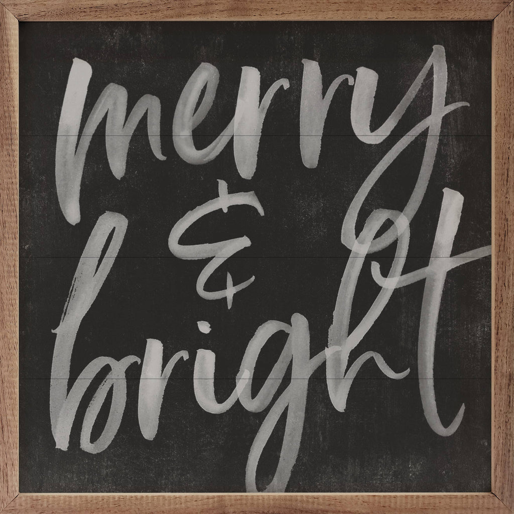 Merry And Bright Chalk Black Wood Framed Sign 8x8