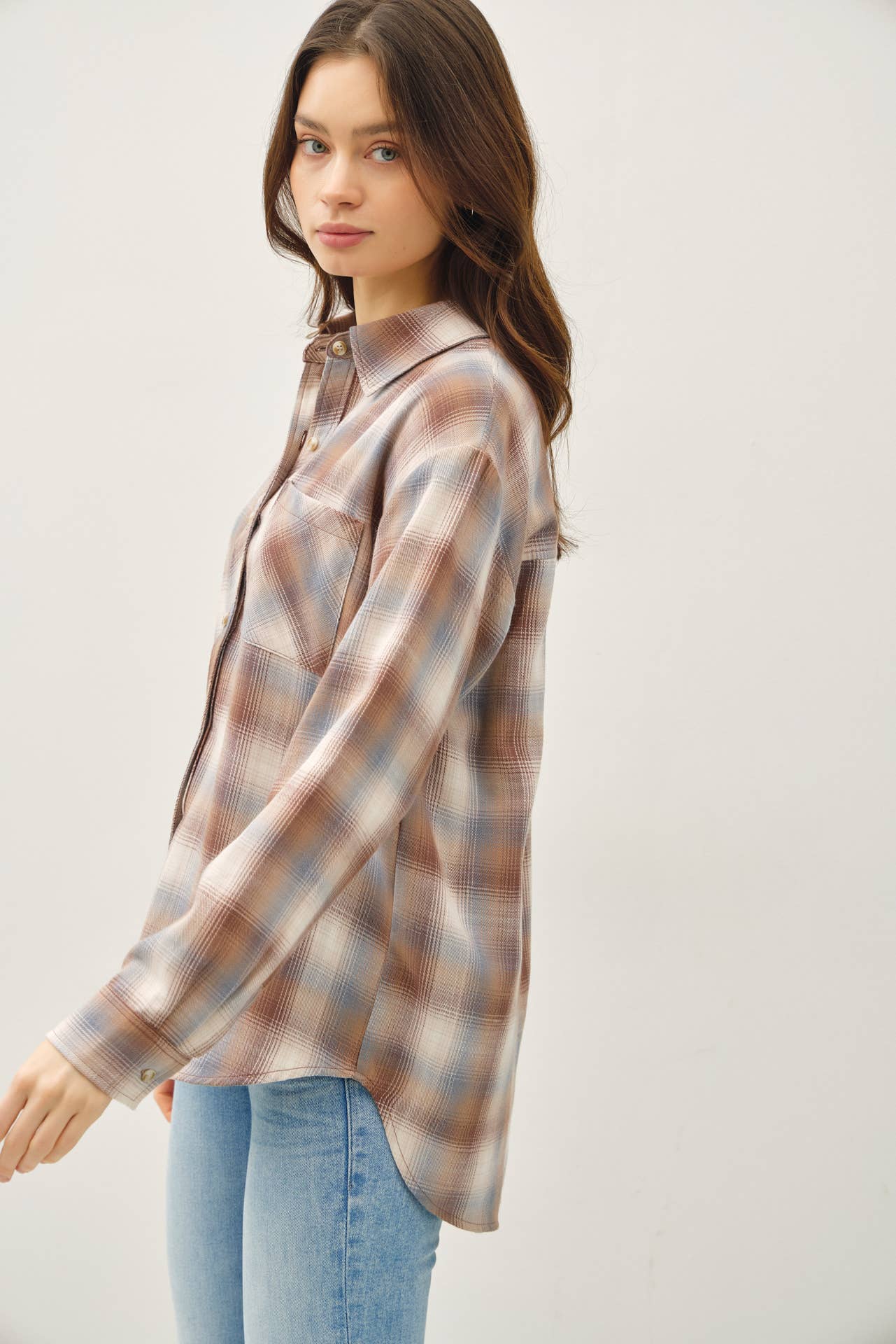 Mocha Plaid Button Down Shirt