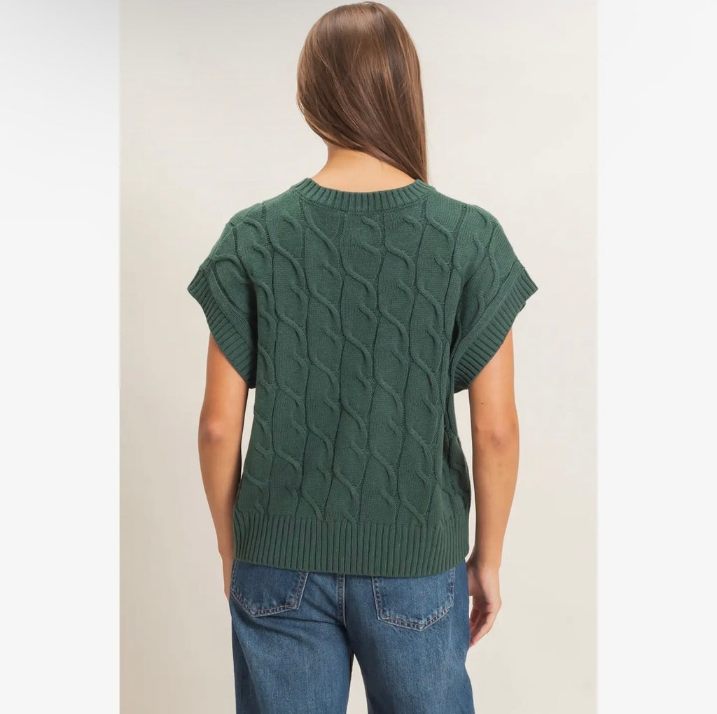 Cable Knit Cap Sleeve Sweater