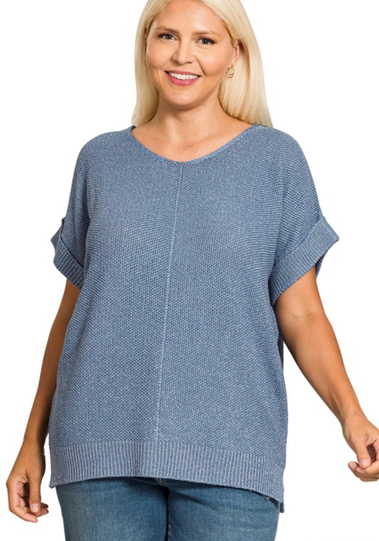 Curvy Center Seam Short Sleeve Sweater