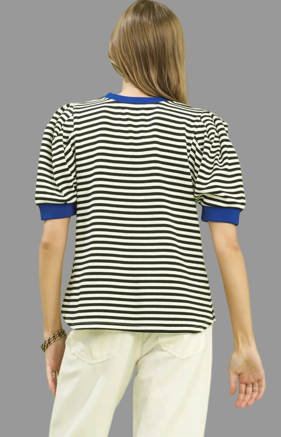 Striped Puff Sleeve Knit Top
