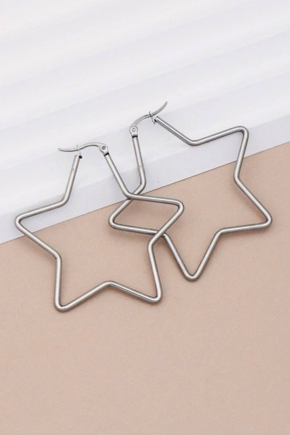 Tarnish-Resistant Waterproof Stainless Steel Star Hoop Earrings