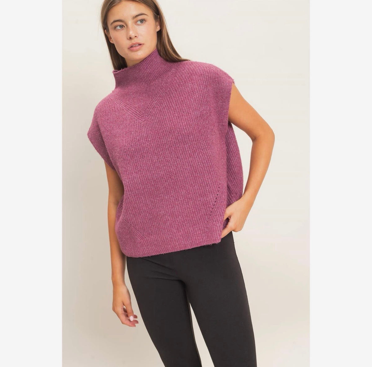 Mock Neck Cap Sleeve Sweater