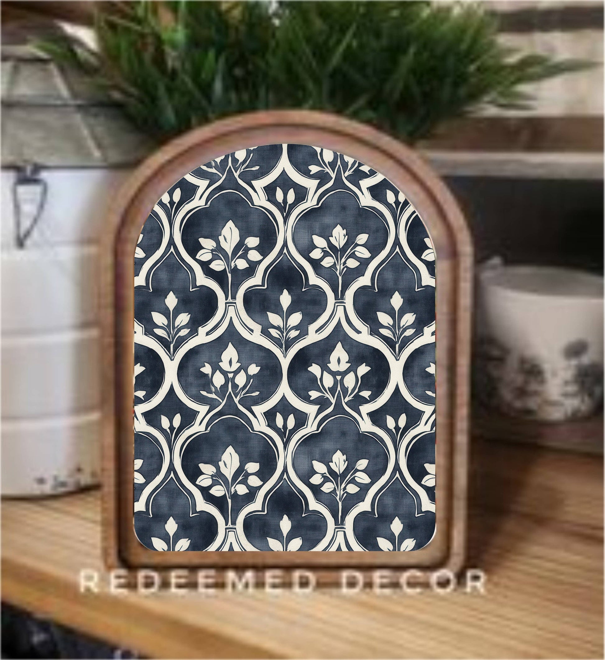 8x11 Arch Top Moroccan Floral Framed Art