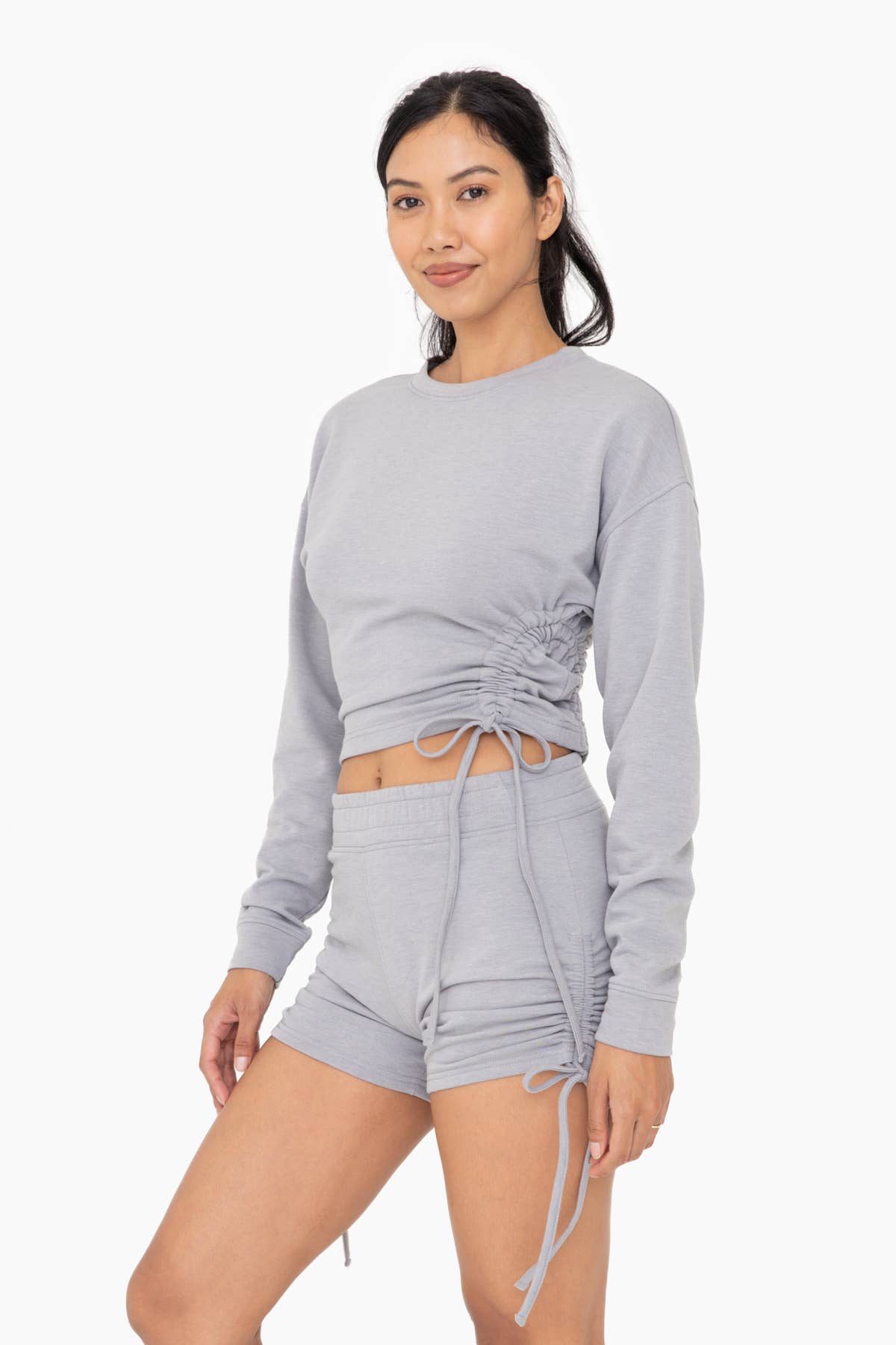 Fleece Side Cinch Crewneck Top