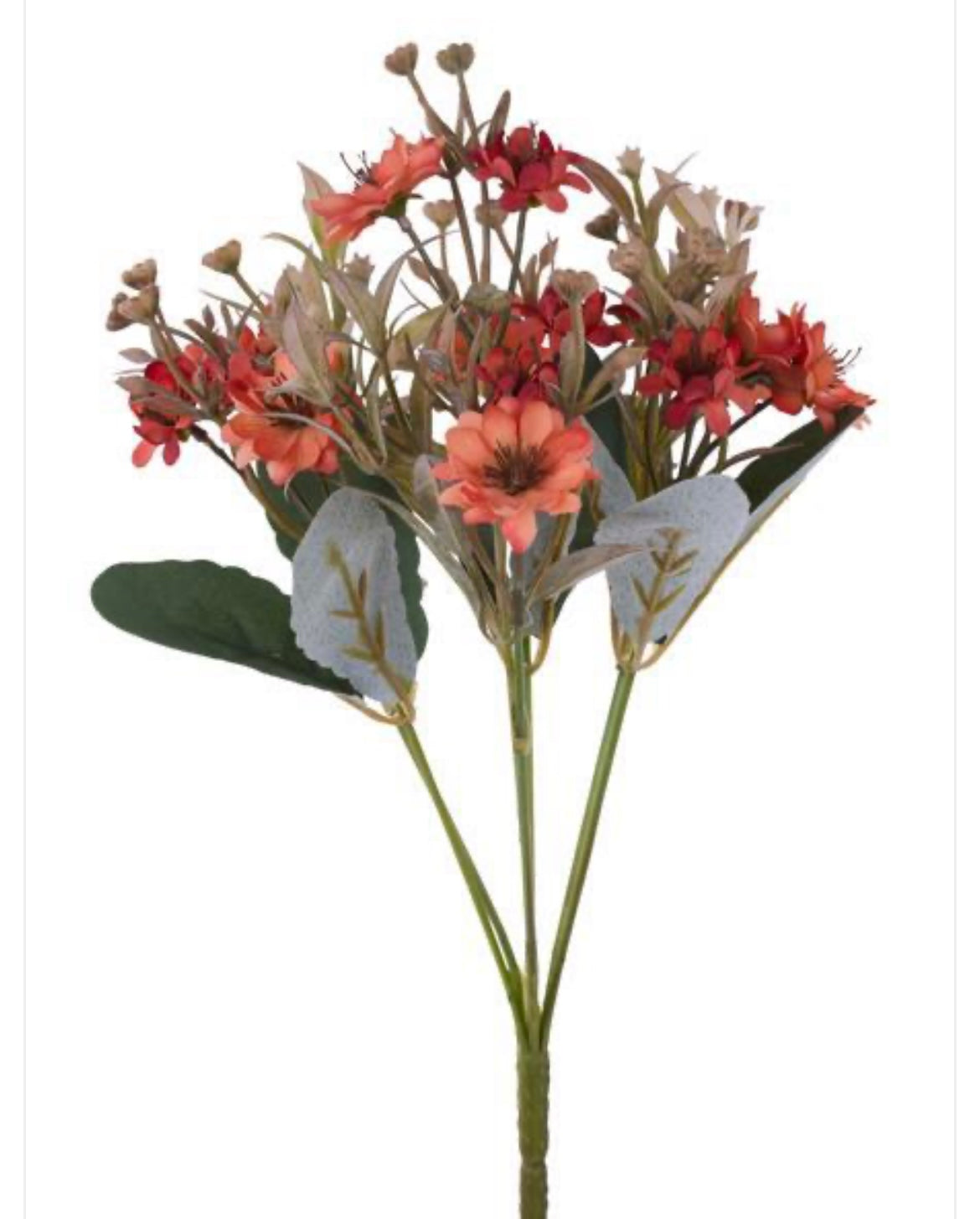 13.5" L Fabric Daisy/Leaf/Berry Bush - Salmon