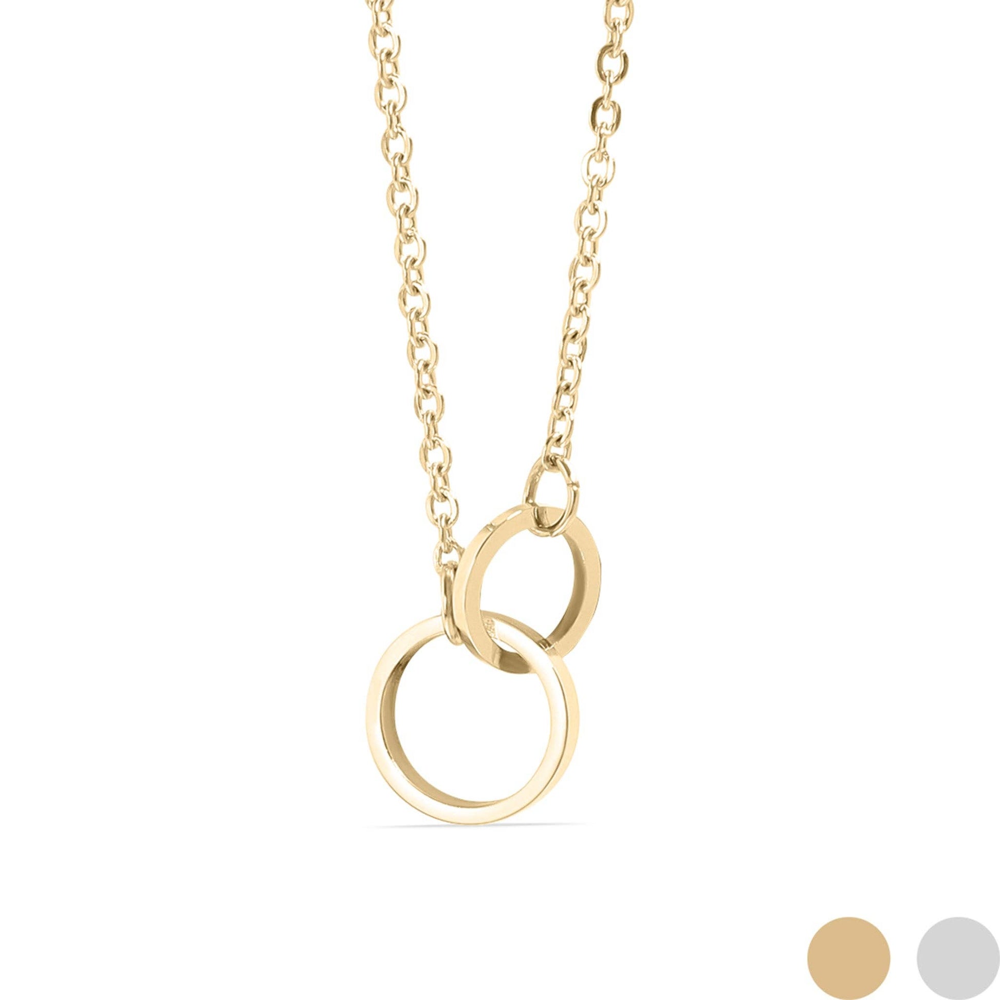 18K Gold PVD Stainless Steel Interlocked Rings Necklace: Gold