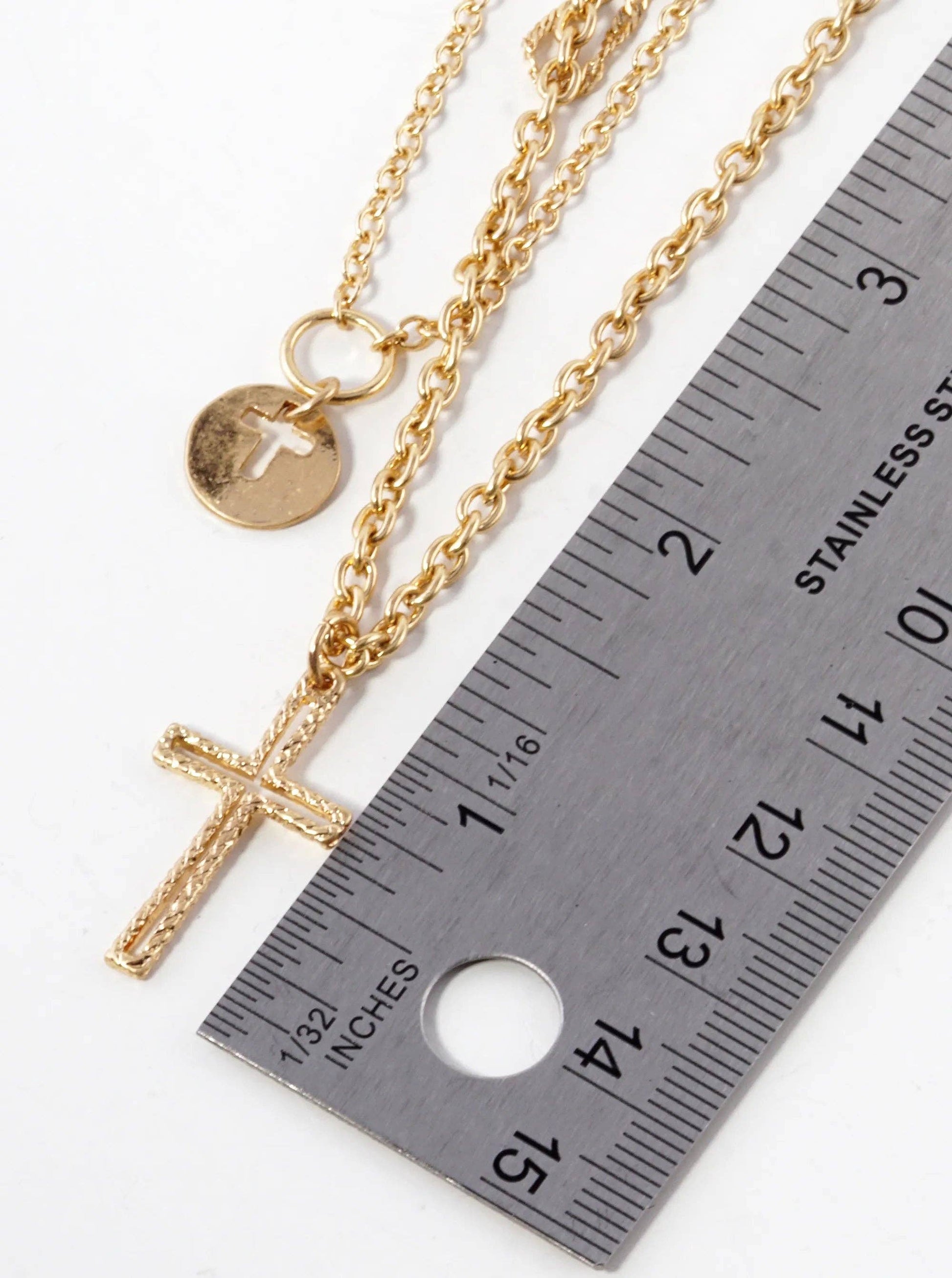 3-Pc Set Cross Pendant Layered Necklace