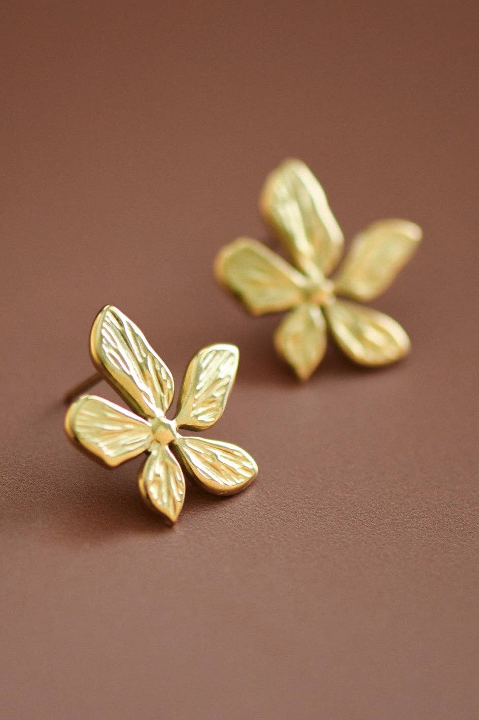 18K Gold Plated Waterproof Stainless Steel Flower Stud Earrings