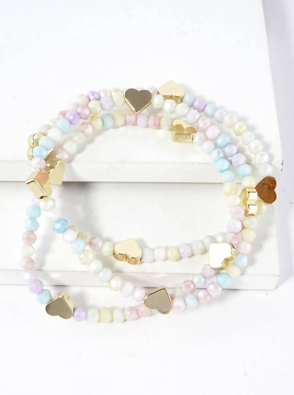 3-PC Set Faceted Glass Beads Hearts Stretch Bracelets