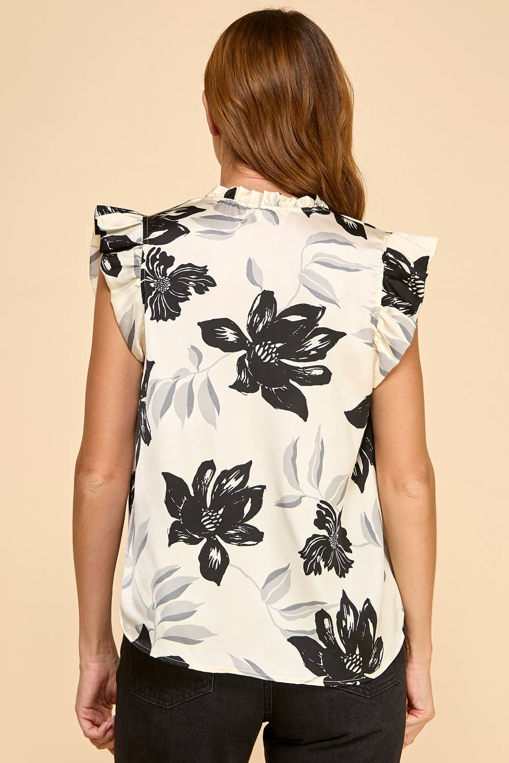 Floral Ruffle Sleeve V-Neck Woven Top