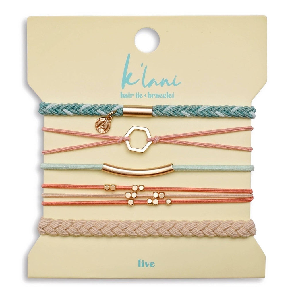 "Live" Gold Hexagon Hair Tie Bracelets