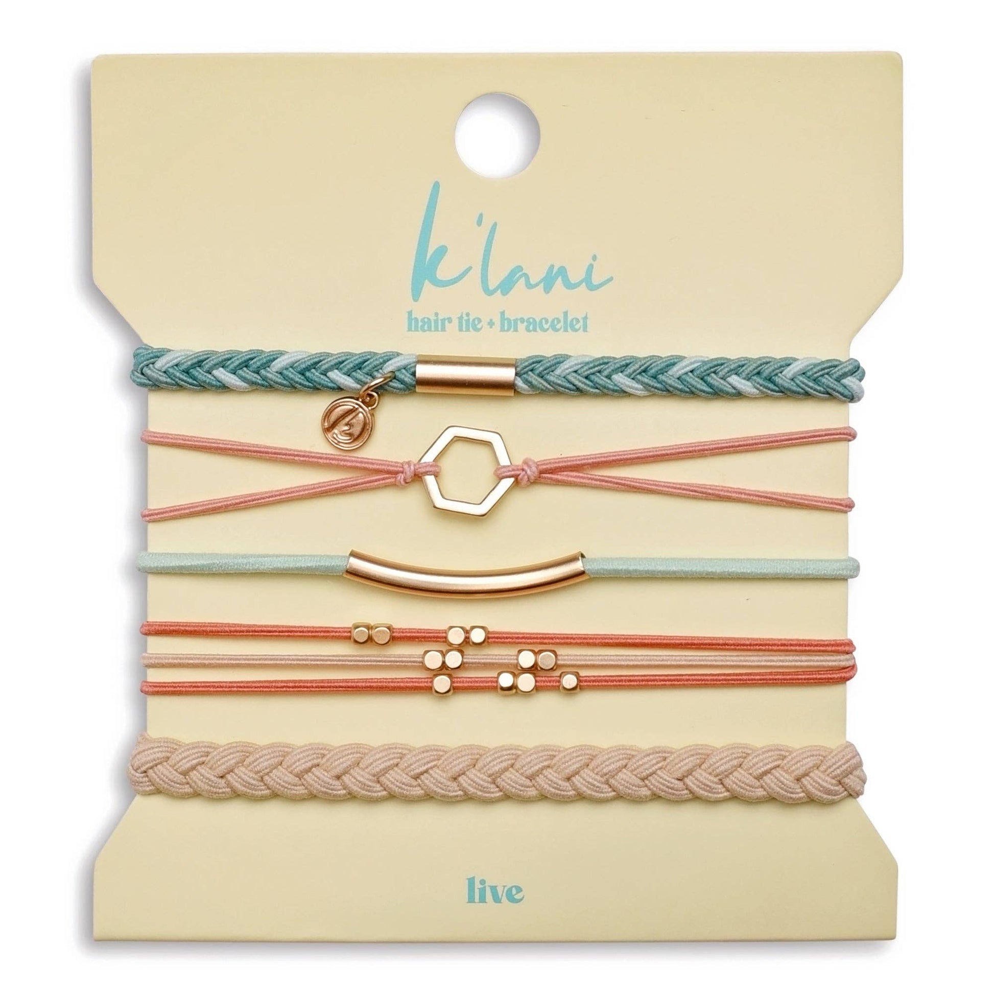 "Live" Gold Hexagon Hair Tie Bracelets