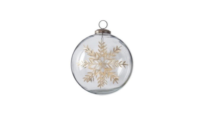 4" Glass Gold Etched Snowflake Ornament