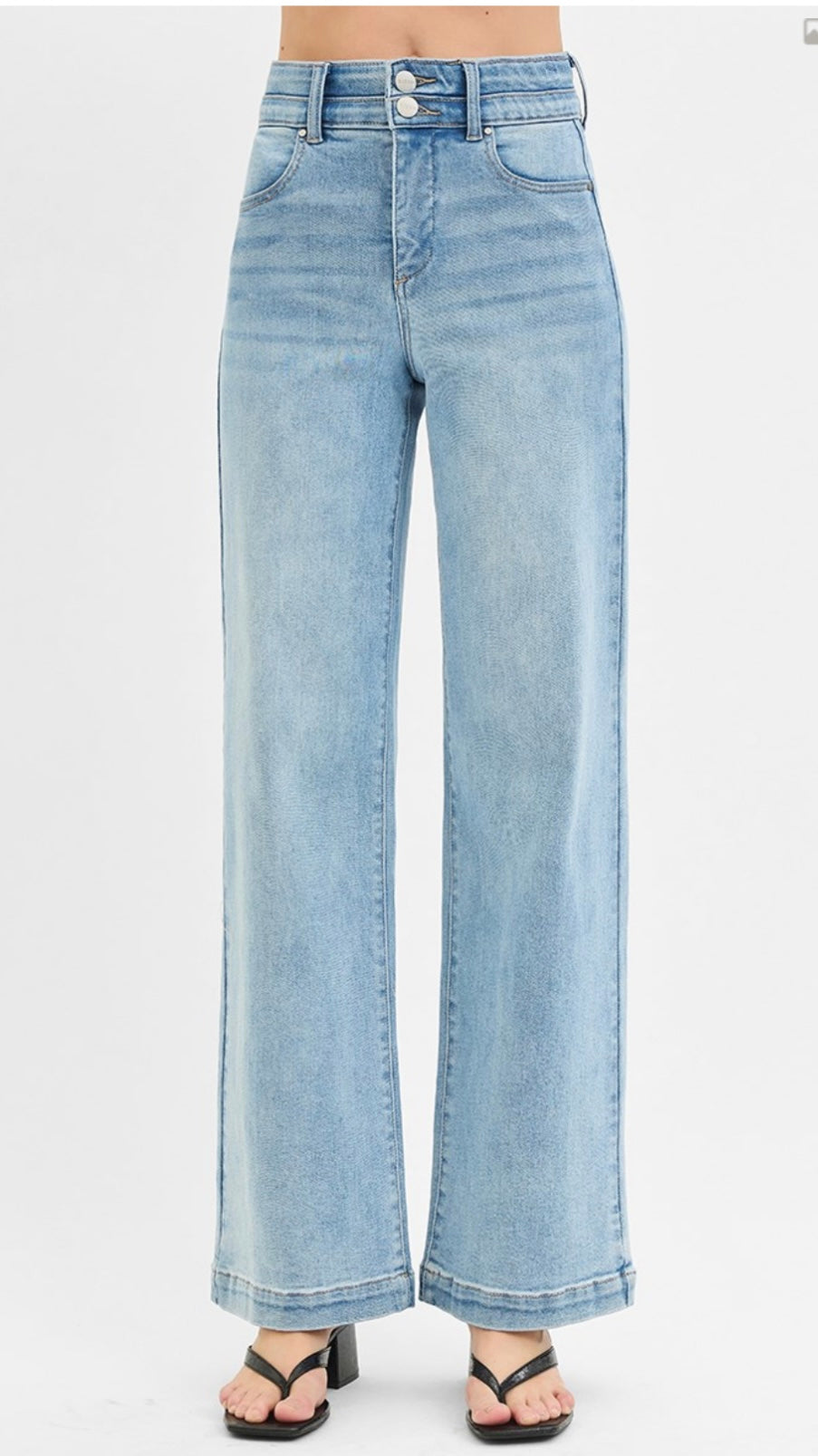 Risen Tummy Control High Rise Double Button Light Wash Jean