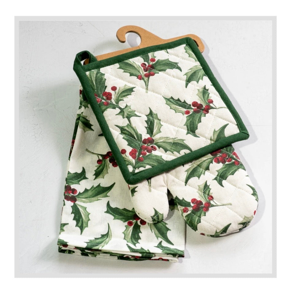 3 pc Holiday Berry Oven Mit, Towel, Potholder Set