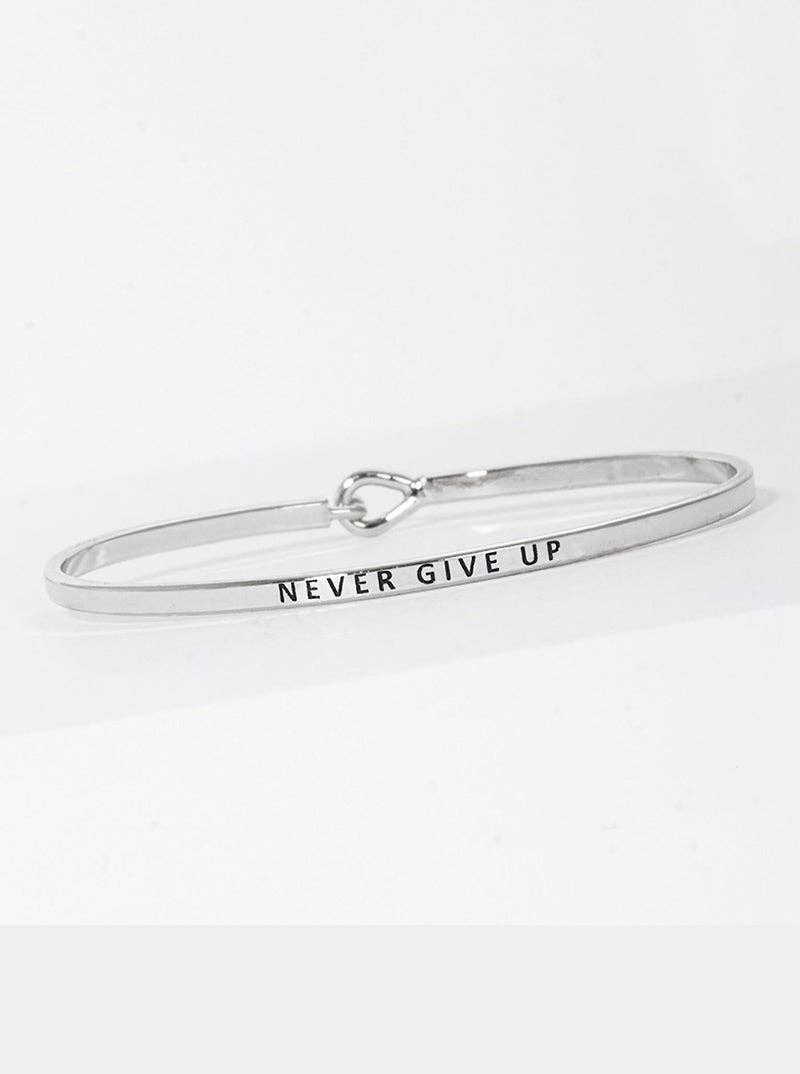 Never Give Up Engraved Inspirational Bangle Bracelet