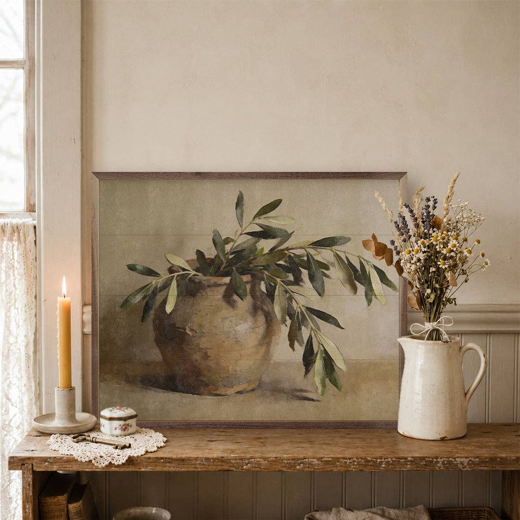 Olive Branches In An Earthen Vase 10x8"
