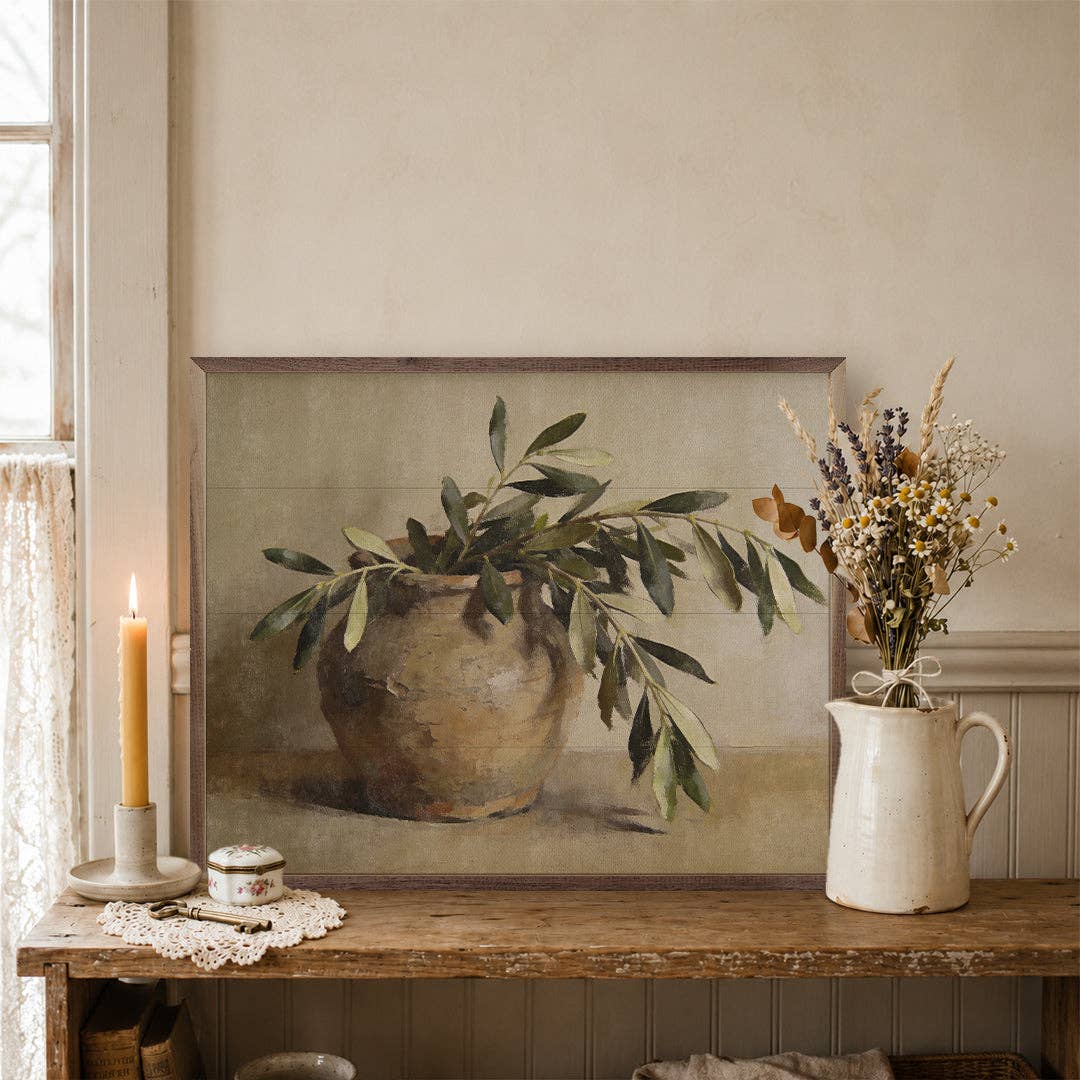Olive Branches In An Earthen Vase 10x8"