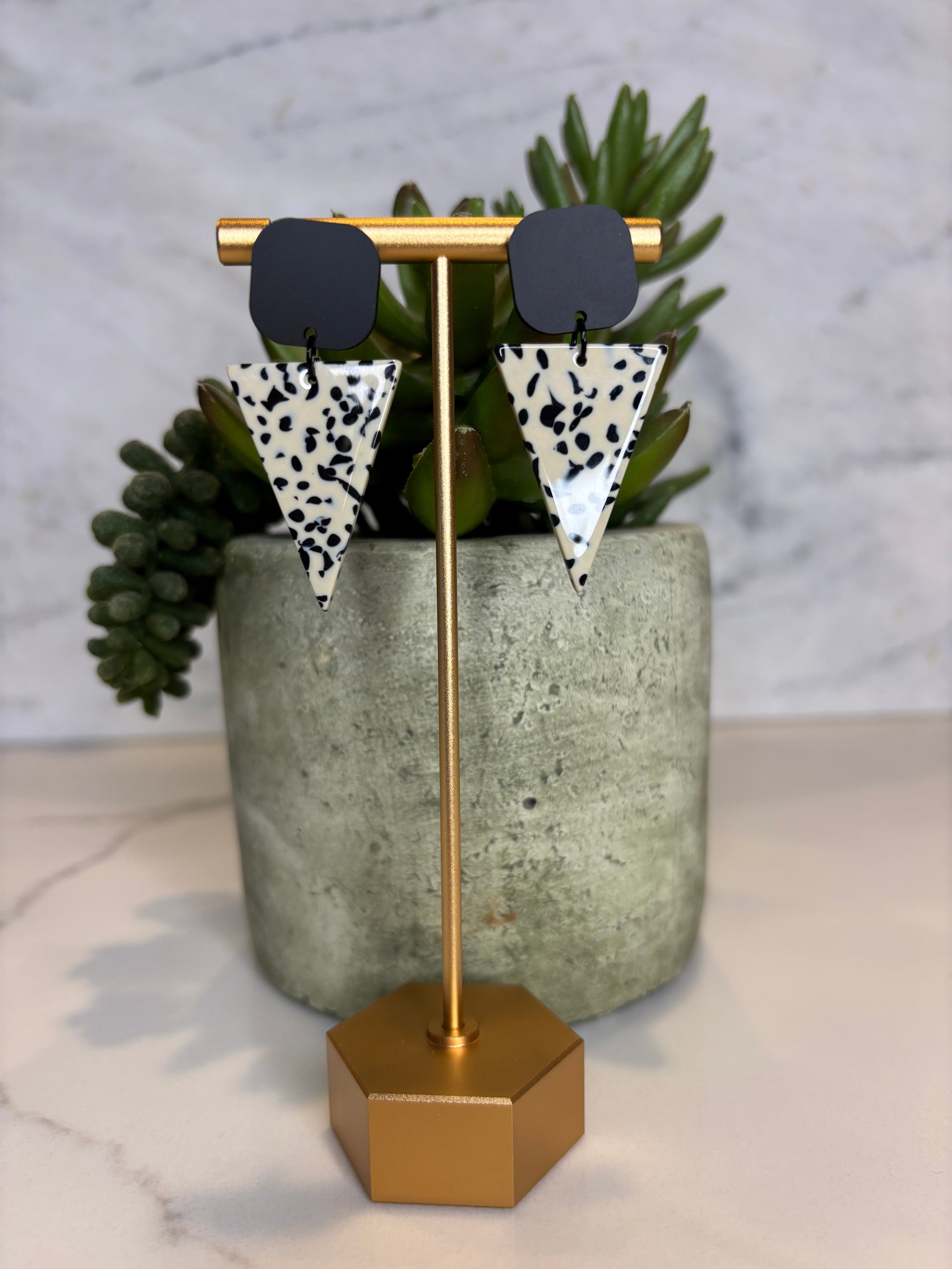Triangle Dangle Acrylic Dot Print Earrings