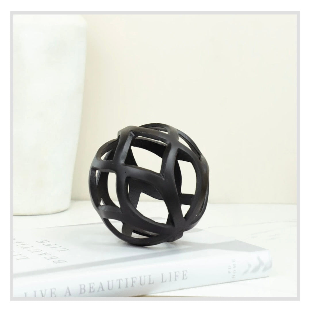 6" Black Metal Orb Decor