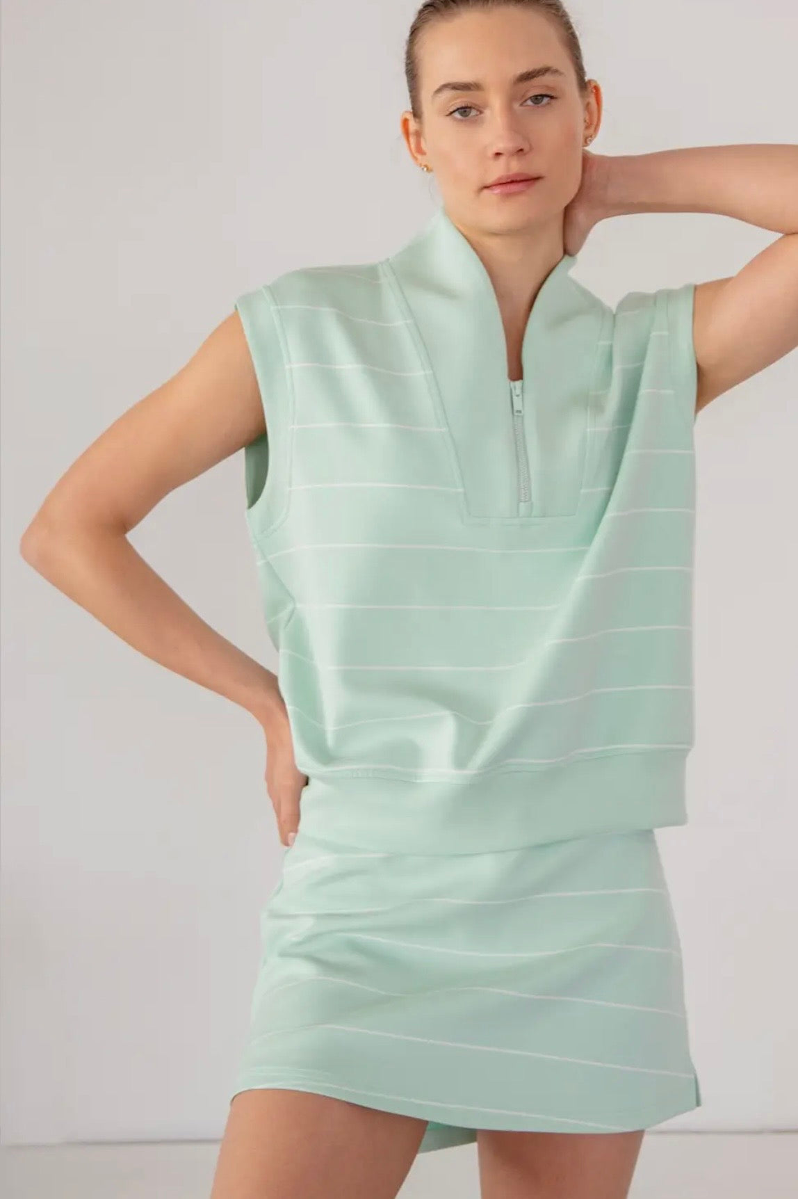 Modal Scuba Stripe V-neck Sleeveless Top