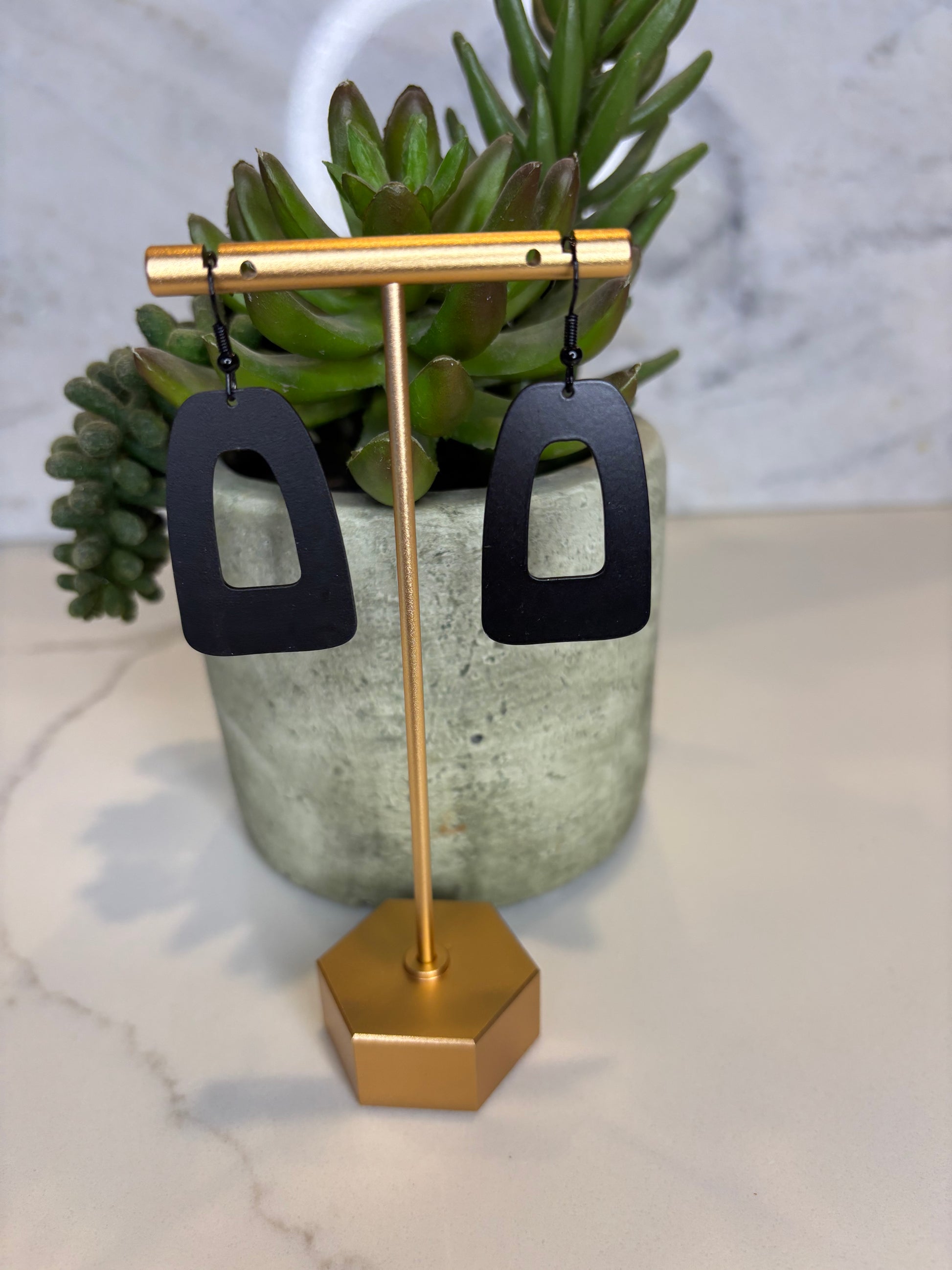 Large Black Chunky Rectangular Hoop Earrings