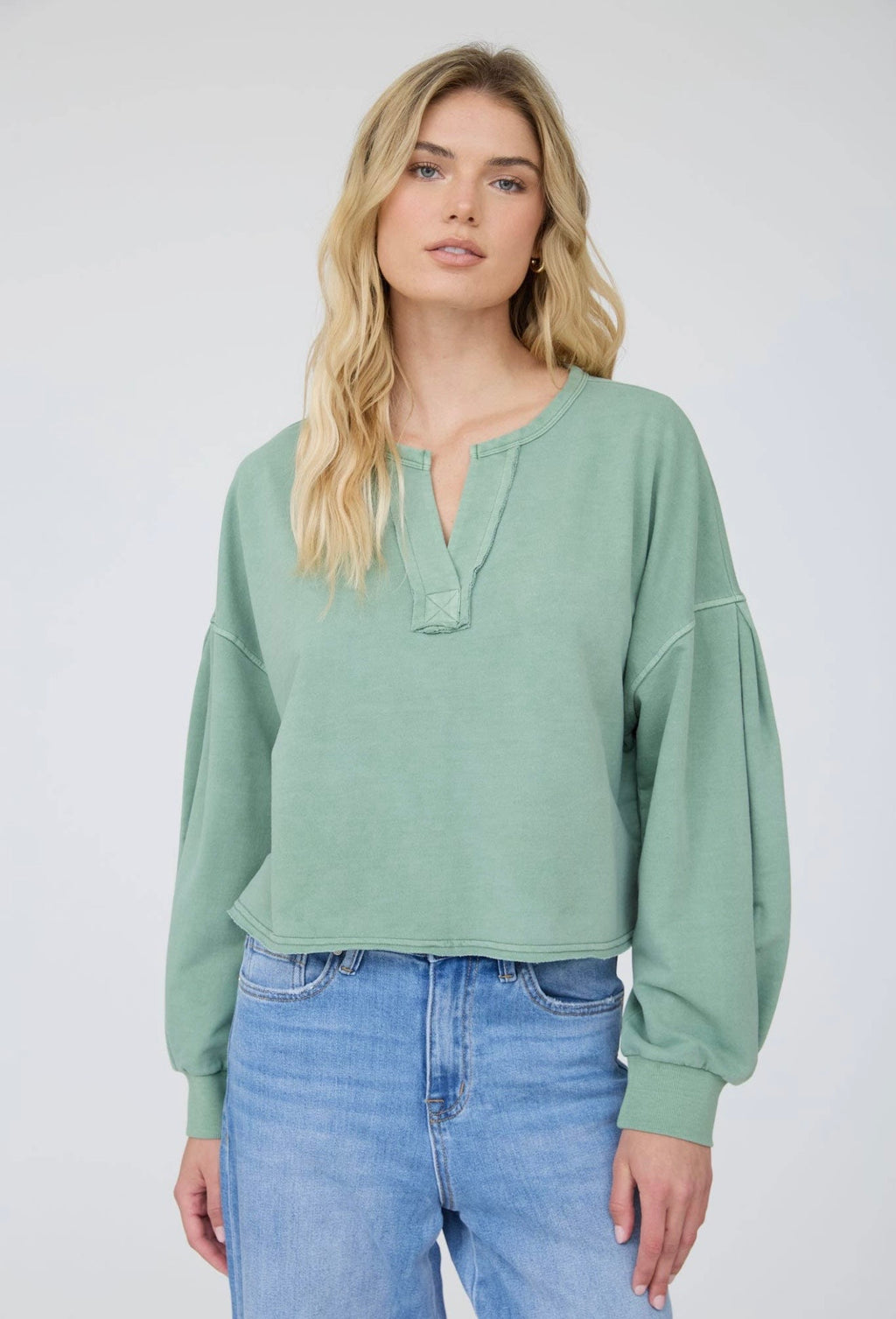 Notch Collar Long Sleeve Knit Top