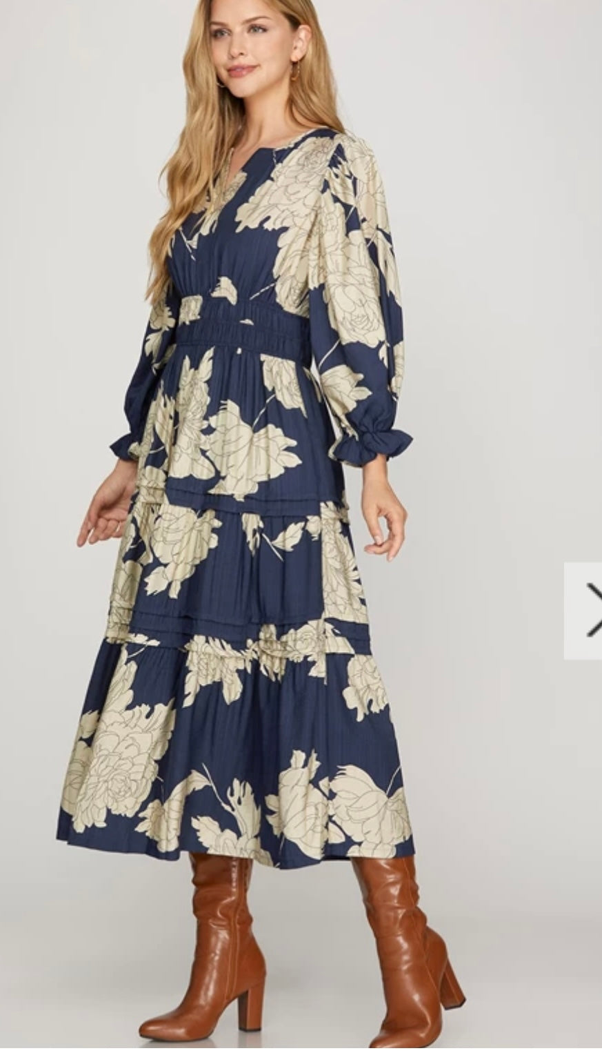 Tiered Floral Print Midi Dress