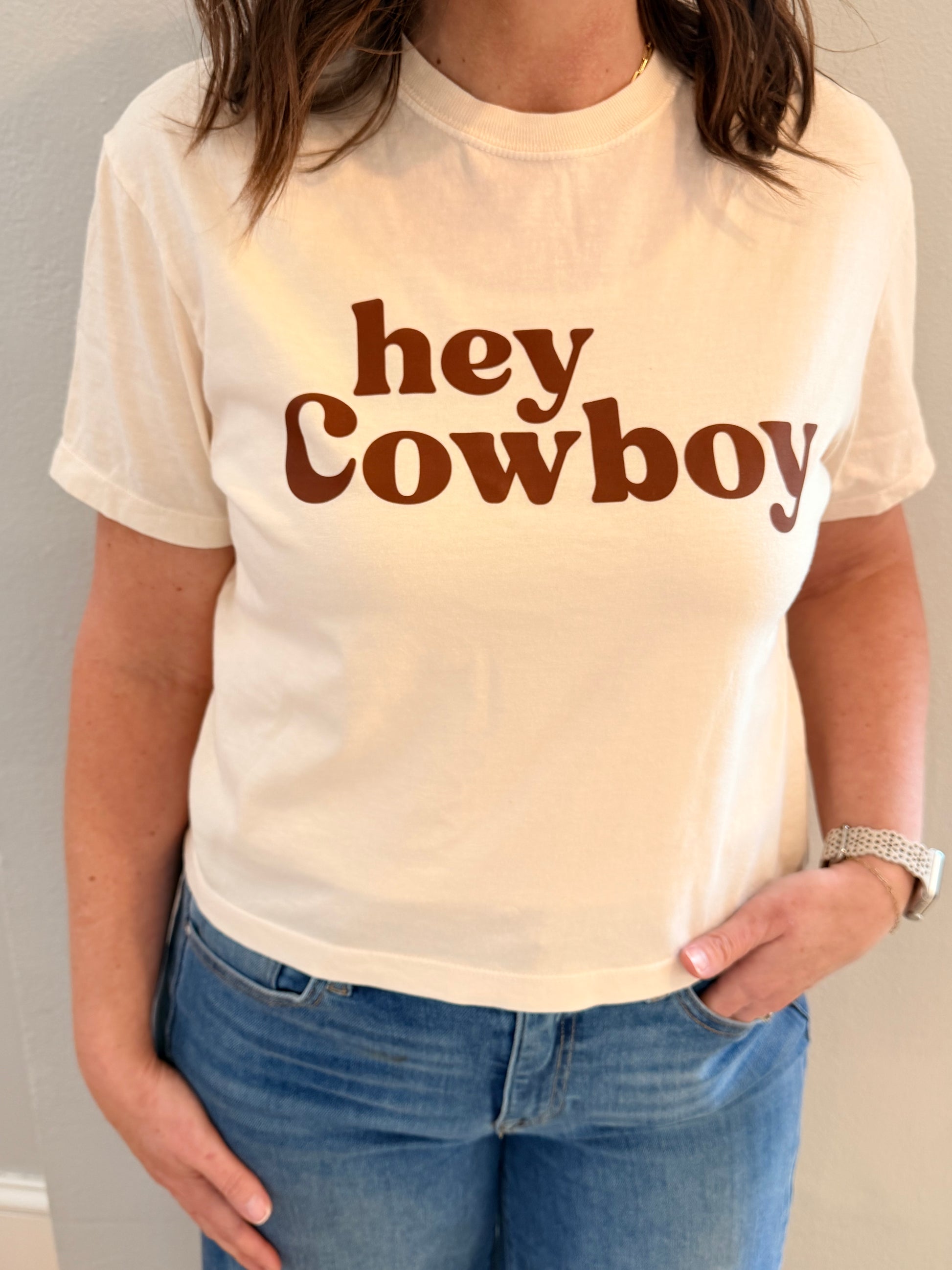 Hey Cowboy Mom Crop Tee