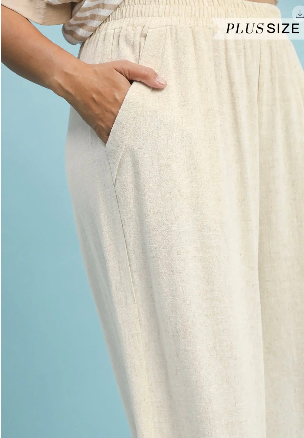 Curvy Linen Blend Scallop Hem Wide Leg Pants