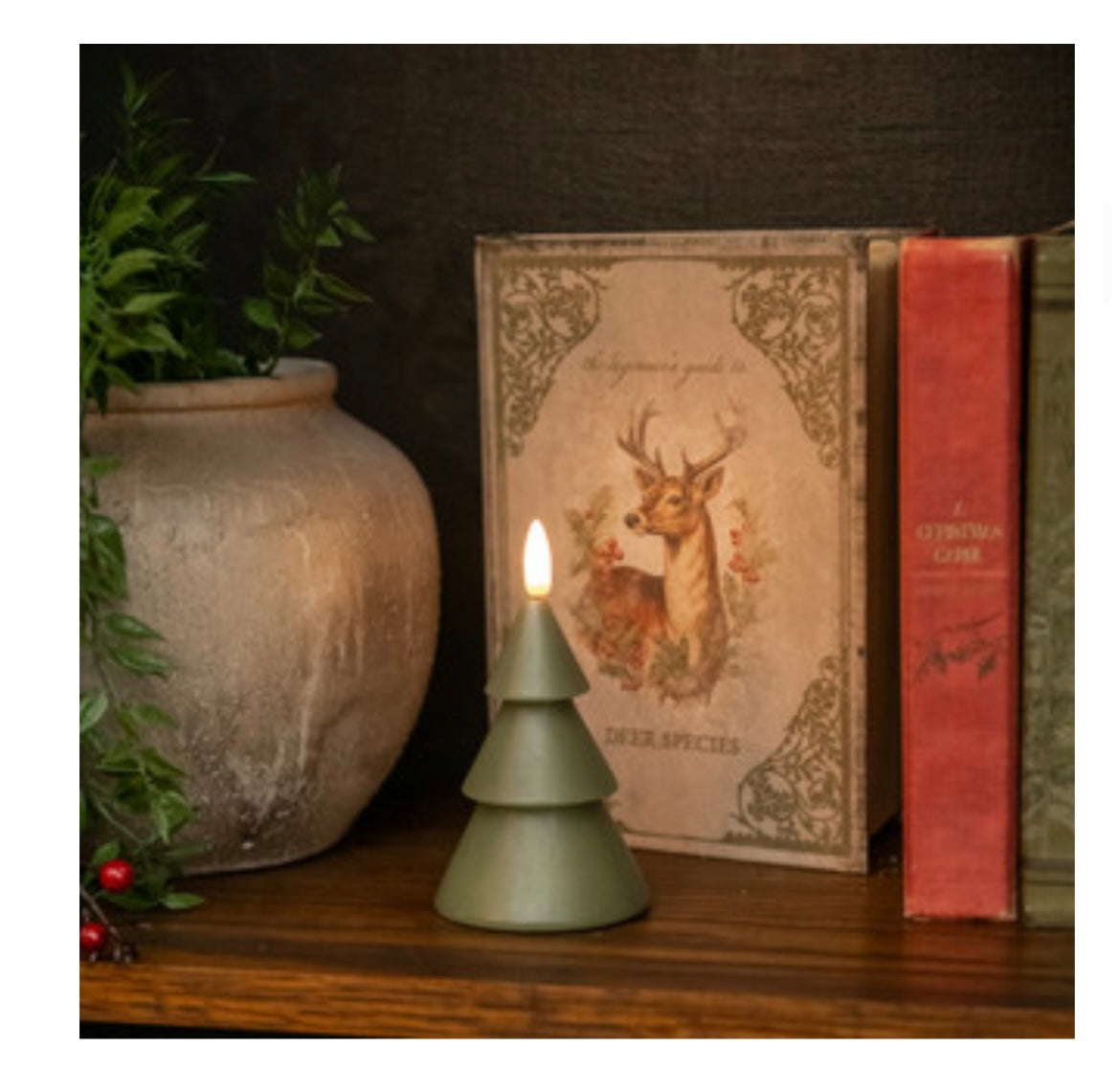 5" Dark Green Smooth Tree LED Candle