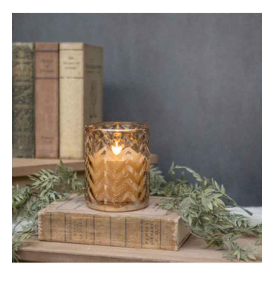 5" Champagne Chevron Glass LED Candle