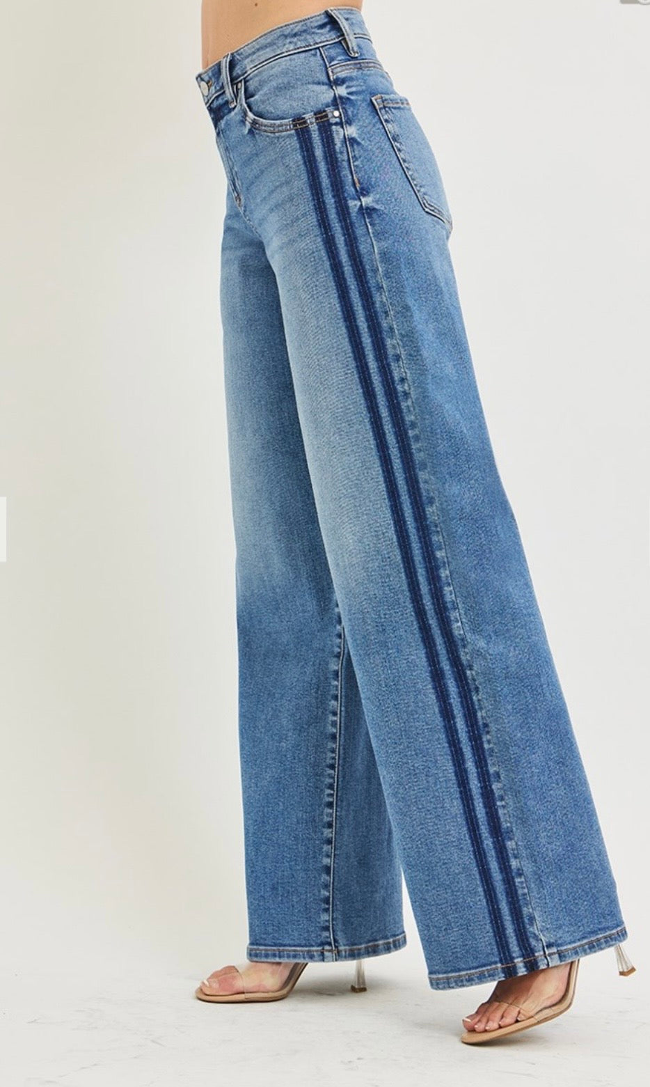 Risen Wide Leg Side Shadow Stripe Jeans