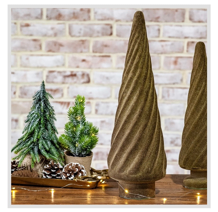 18" Green Flocked Glass Tree