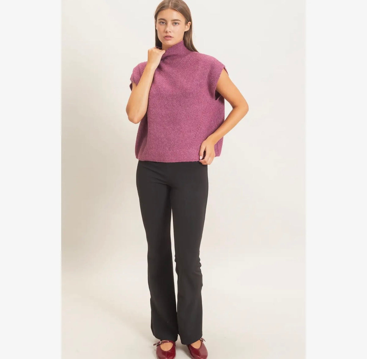 Mock Neck Cap Sleeve Sweater