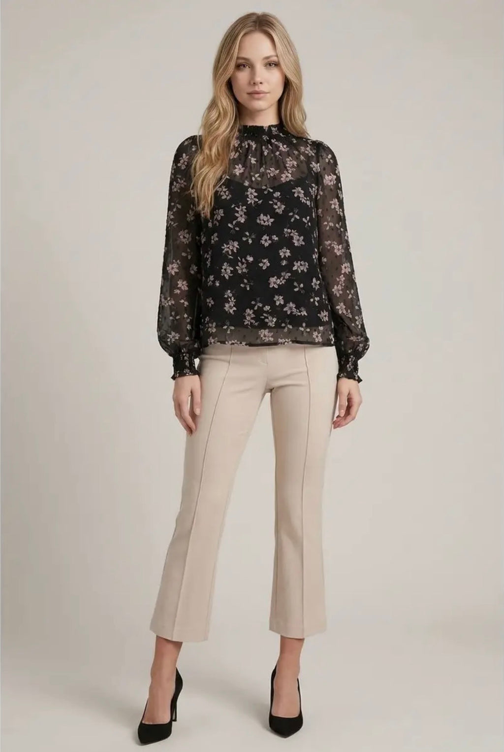 Floral Print Dot Texture Blouse