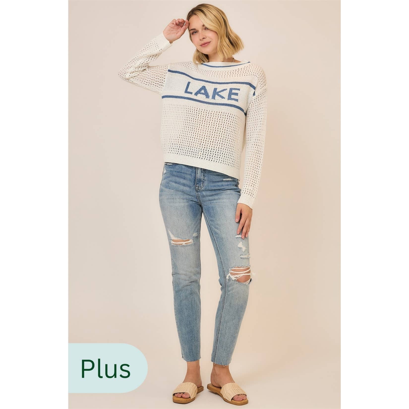 Curvy Open Light Knit LAKE Pullover Sweater