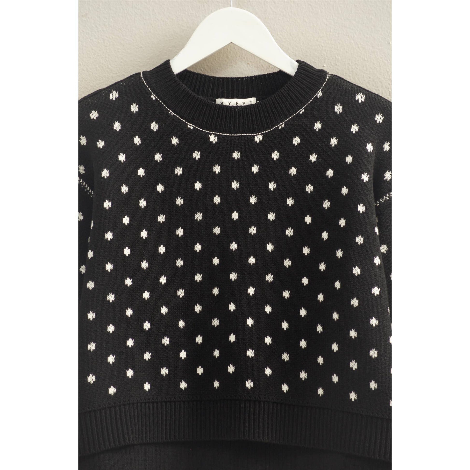 Polka Dot Patterned Crewneck Sweater