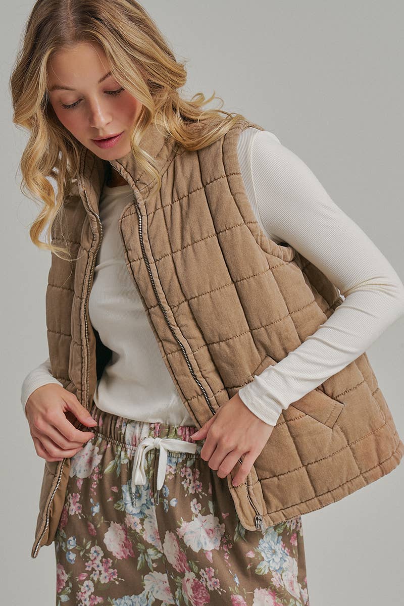 VINTAGE WASHED QUILTED PUFFER VEST