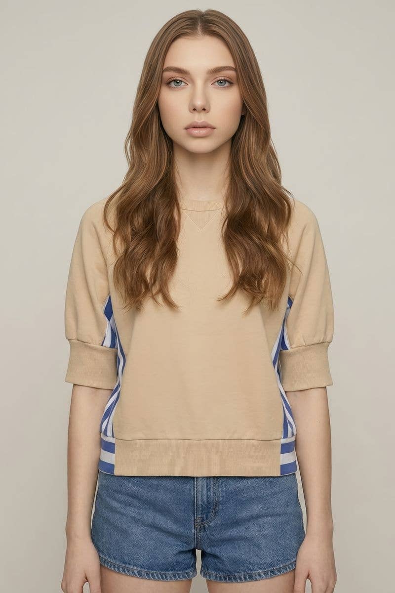 TERRY & STRIPE MIX SWEATSHIRTS TOP
