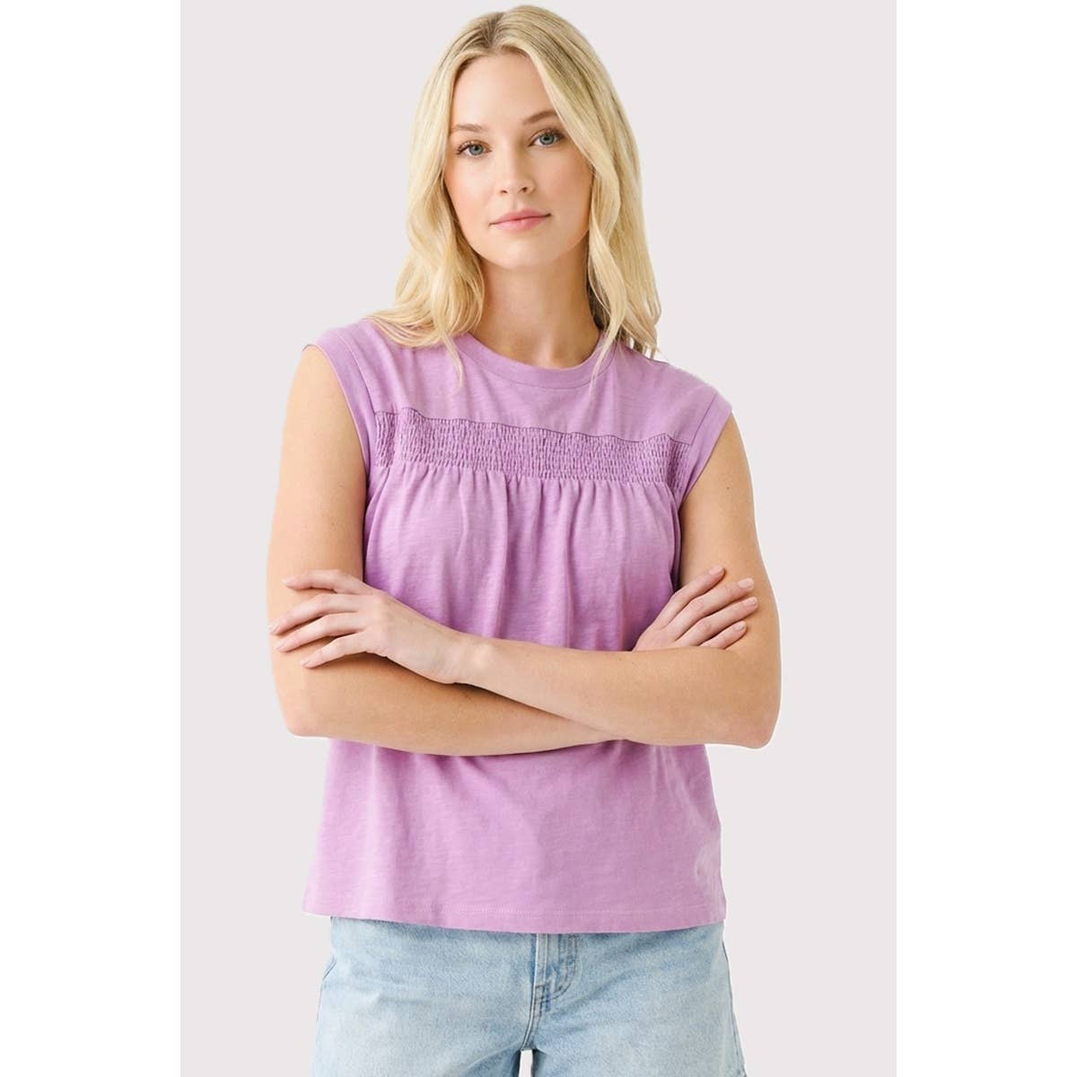 SMOCKED SLEEVELESS COTTON TOP